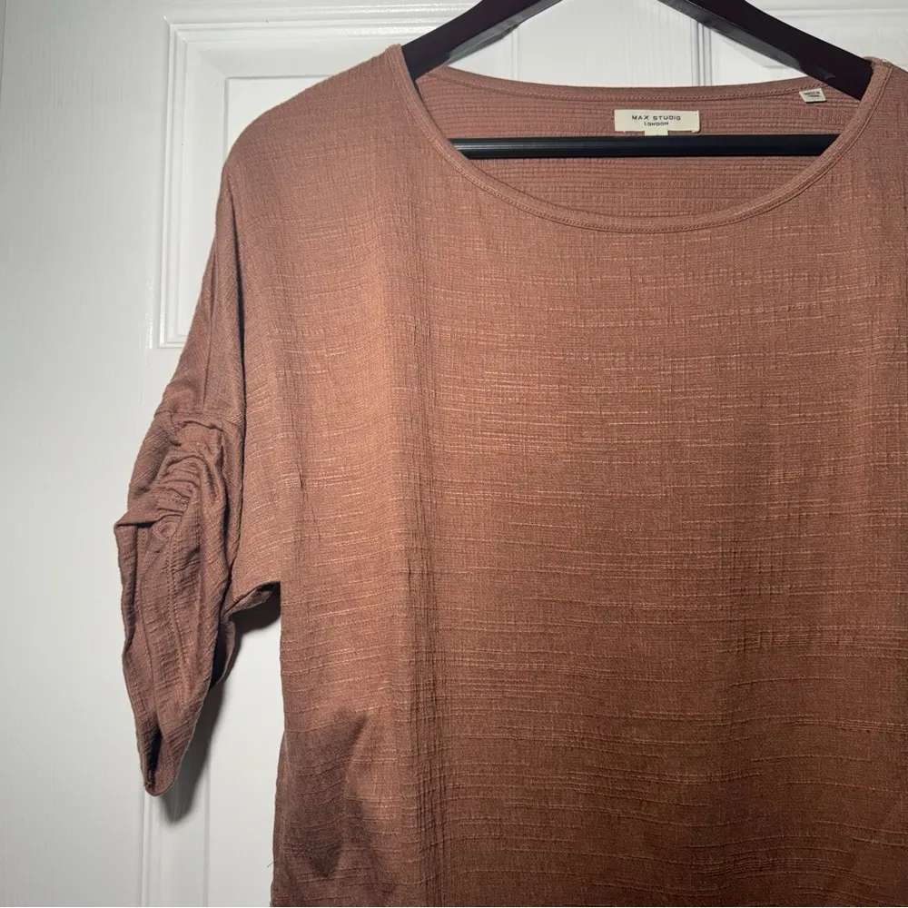 Max Studio • Blouse • Relaxed Fit • Brown • Small • Ruched Sleeves - Image 7