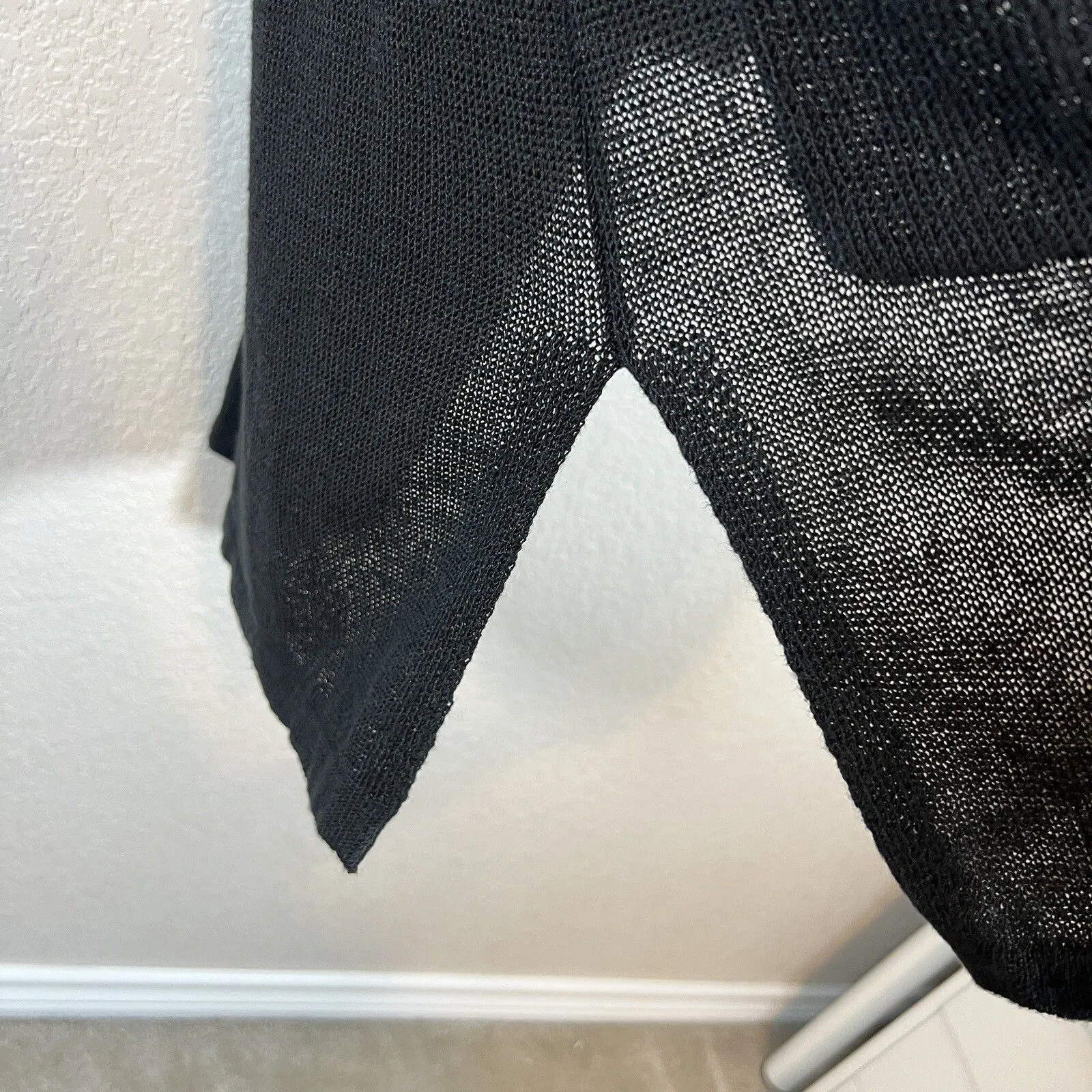 J Jill Womens Linen Blend Duster Cardigan XS Open Front Black Capsule Loose Knit - Image 7