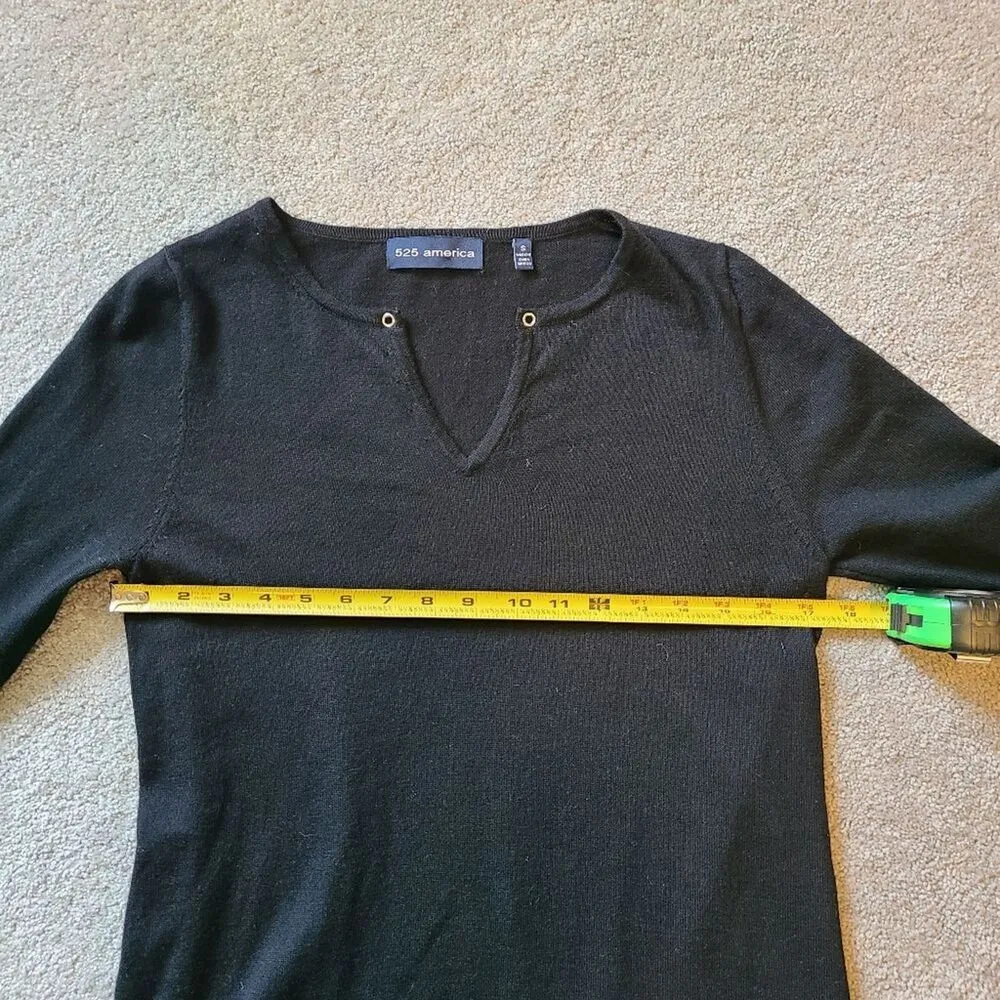 525 America Tunic Size Small 100% Merino Wool High Low Sweater Tunic V Neck Black - Image 9