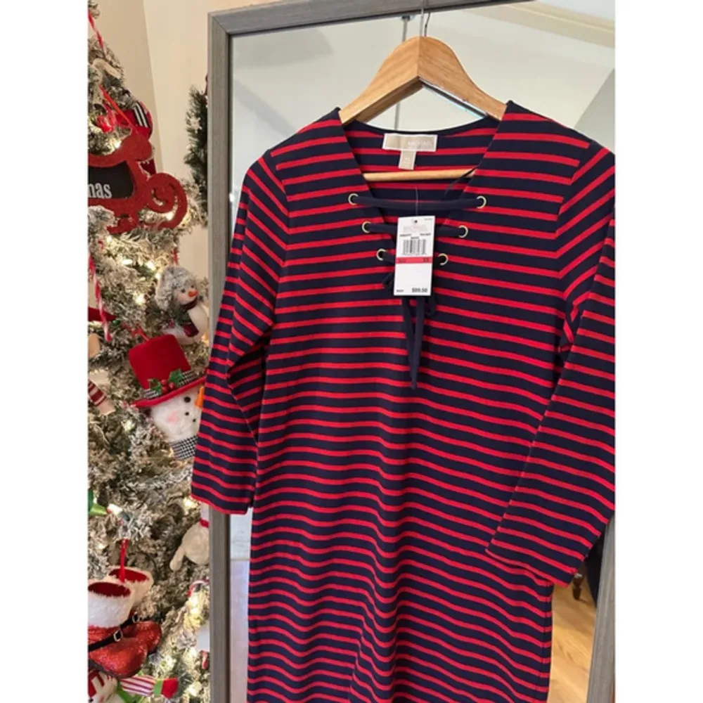 Michael Kors Striped Lace-Up Shift Dress Navy Red XS NWT | Casual Work‎ Nautica - Image 2