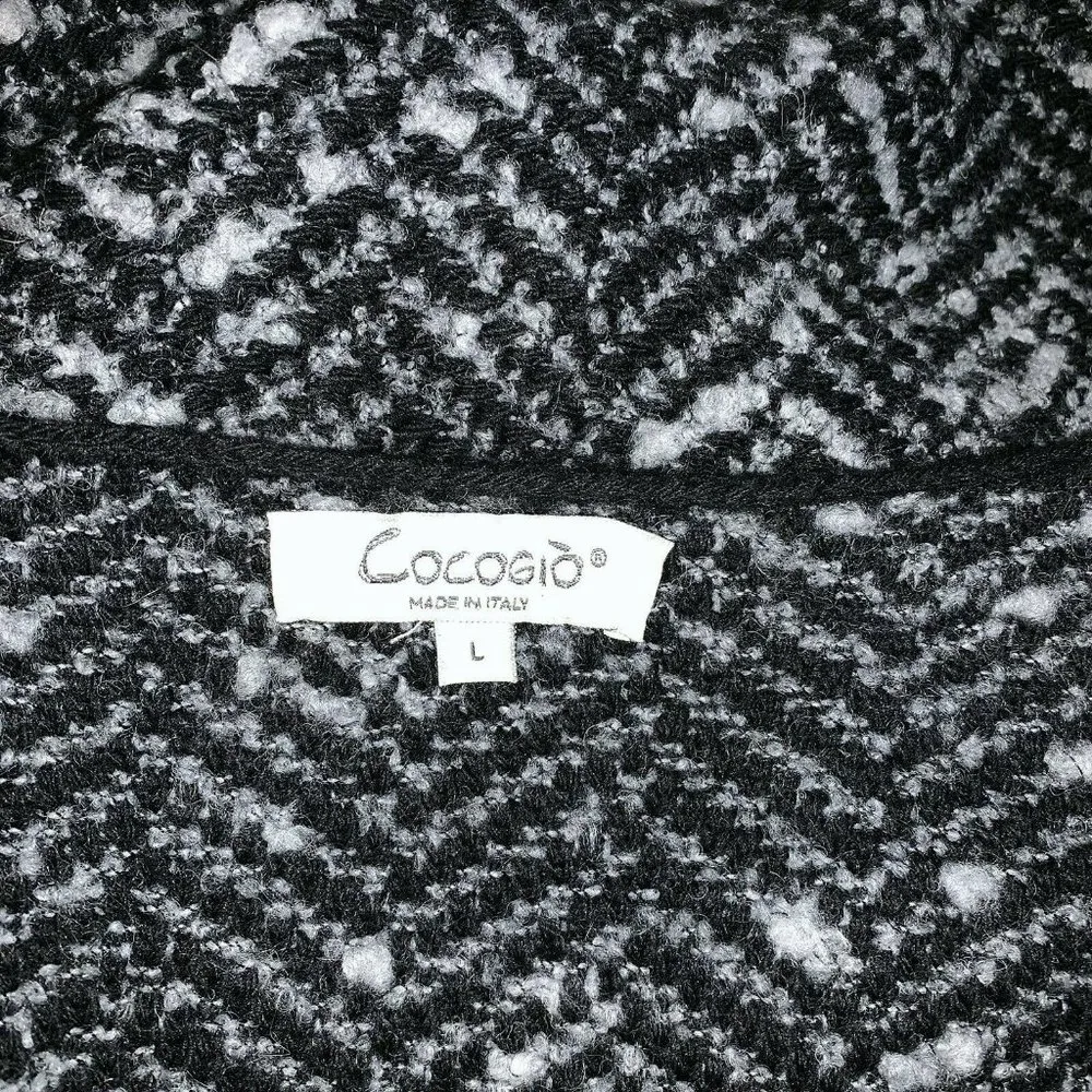 Cocogio Cardigan Sweater Jacket Womens Size L Black Gray Wool Open Front Italy Size L - Image 4