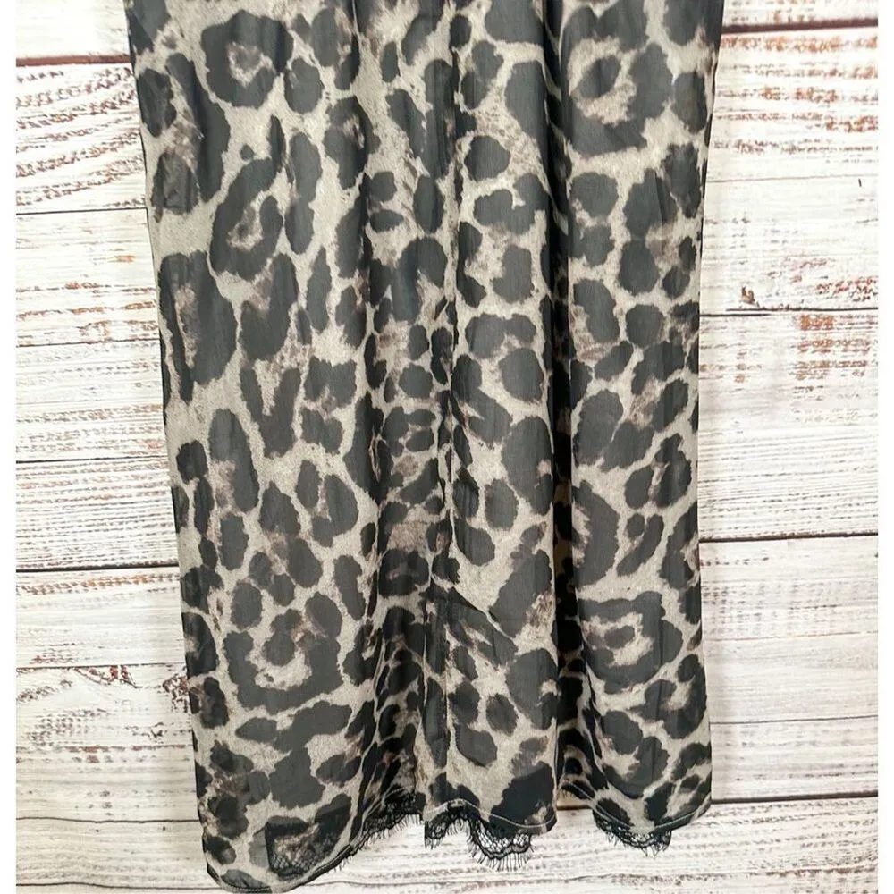 Tobi Women's Leopard Print Sleeveless Lace Trim Dress Black Brown Size Medium - Image 10