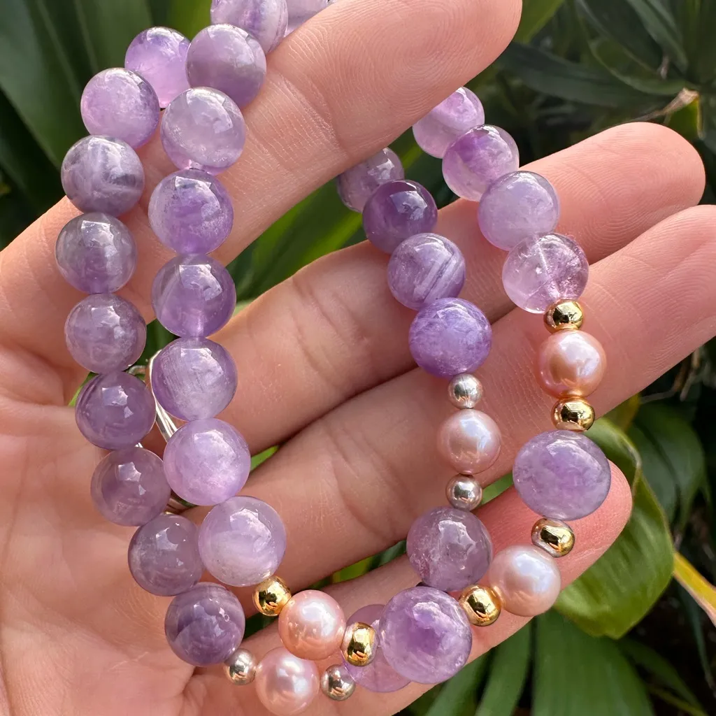 Handmade Amethyst freshwater Pearl 18k Gold Filled Made on Maui Bracelet Purple - Image 5