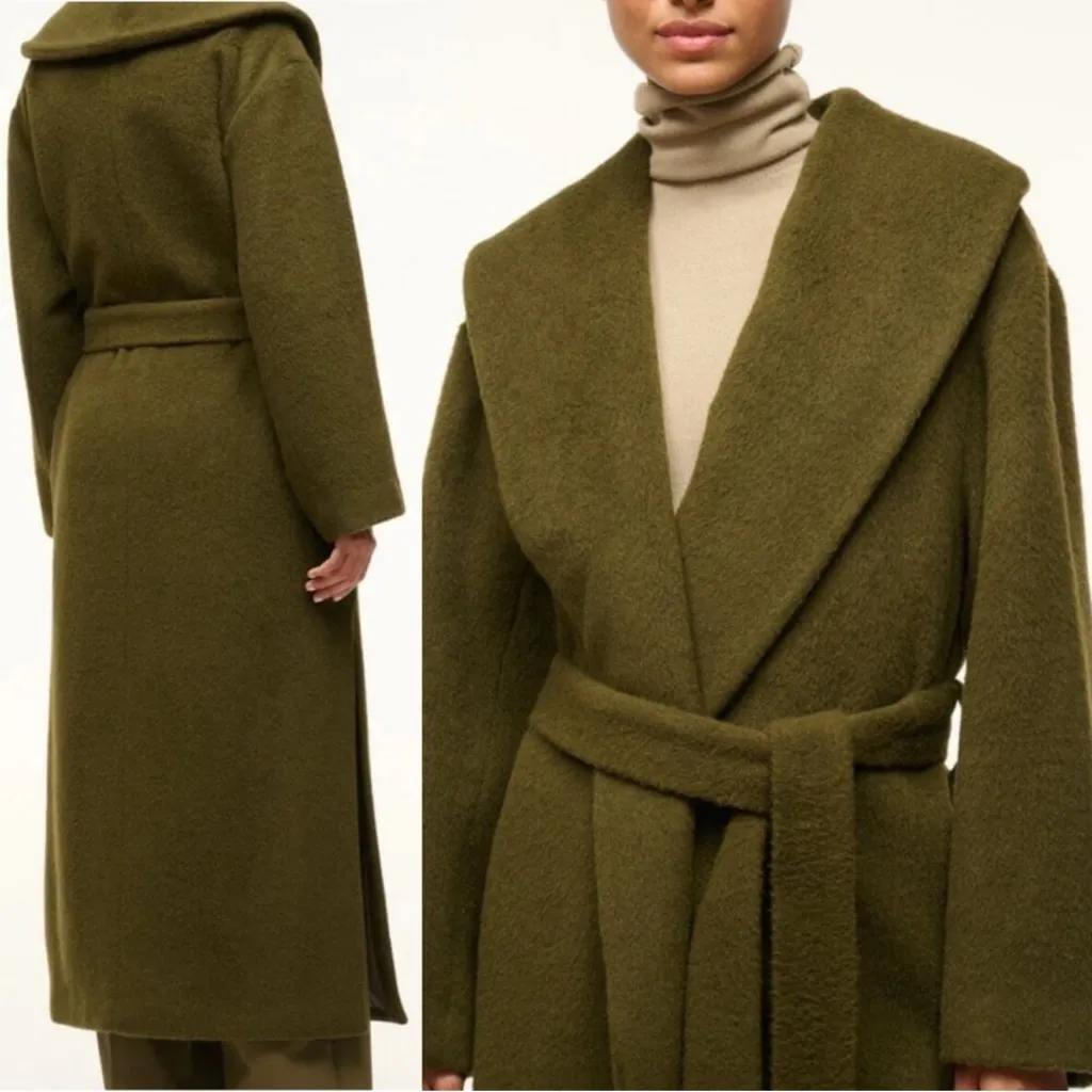 Staud Dakota Wool Alpaca Wrap Coat Shawl Sergeant Green Medium NWT - Image 14