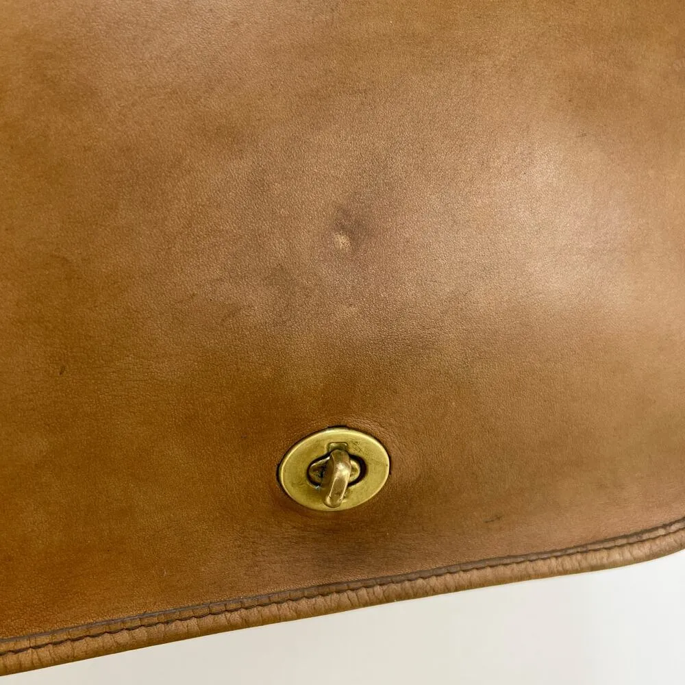 Vintage 80s Coach Stewardess Bag Tan Leather Handbag 9525 Purse Crossbody - Image 8