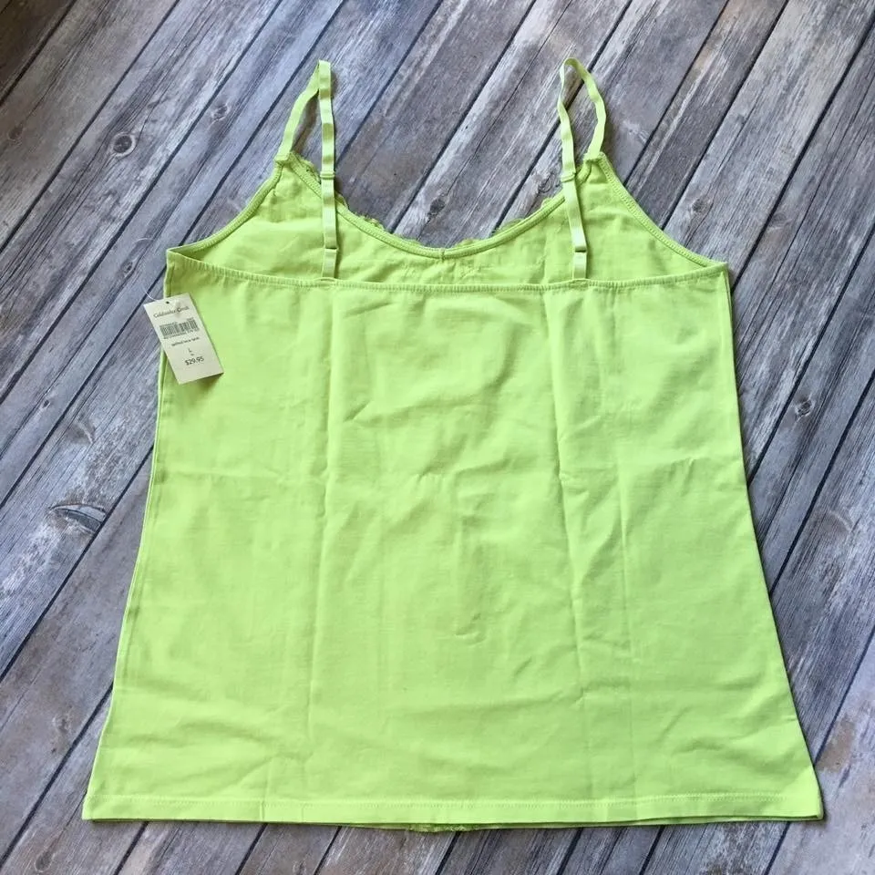 New Y2K Lace Coldwater Creek Tank Top L 14 Green Sleeveless Cami V Neck Cotton - Image 3