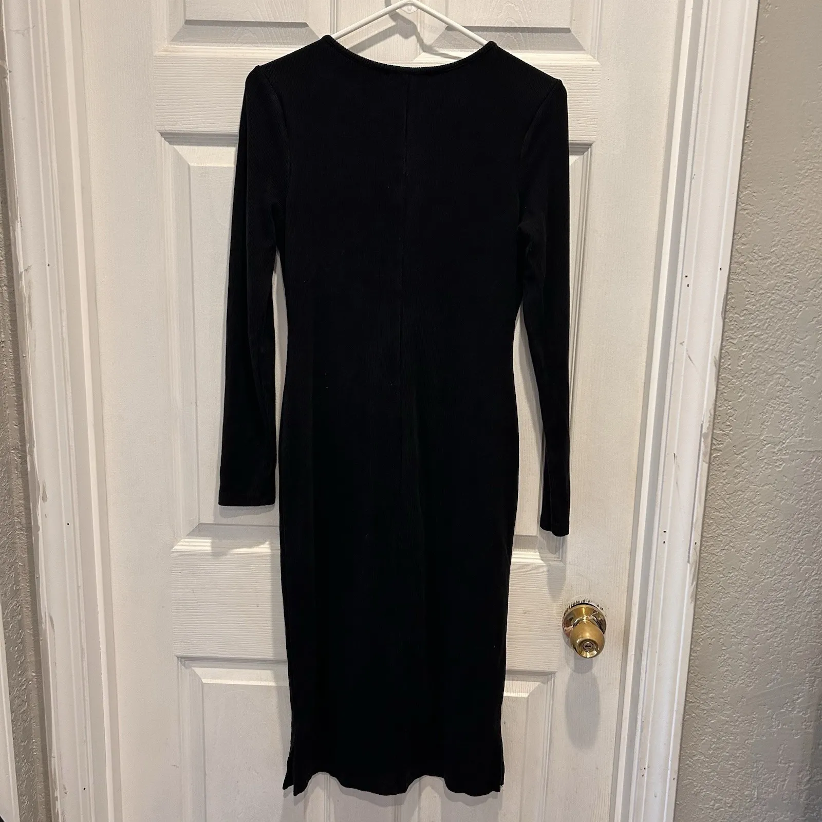 Marine Layer‎ Lexi Rib Long Sleeve Midi Dress Black Womens Large Lined Lyocell - Image 4
