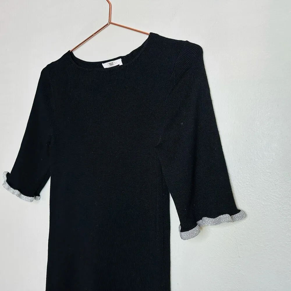 SEE BY CHLOE Women's Black Sweater Wool Ruffle Tie Back Mini Dress Size Medium - Image 13