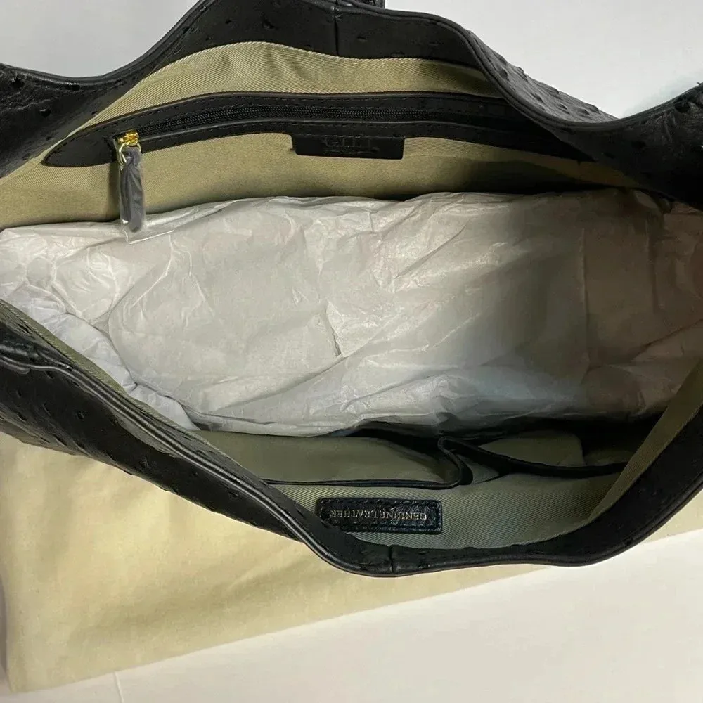 GILI Ostrich Leather Hobo Bag Stirrup Black NWOT Dust bag Shoulder Purse Handbag - Image 6