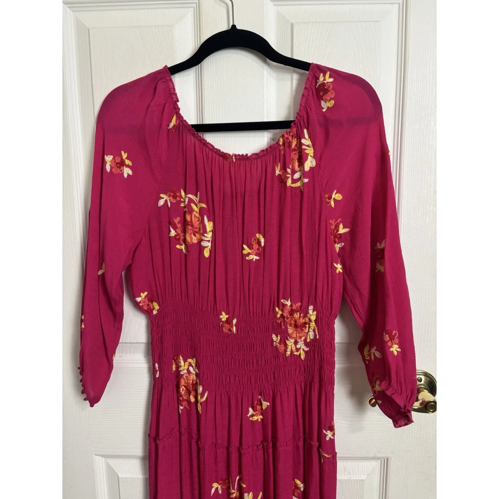 Anthropologie Fig & Flower Pink Floral Embroidered Tiered Maxi Dress Size Large - Image 4