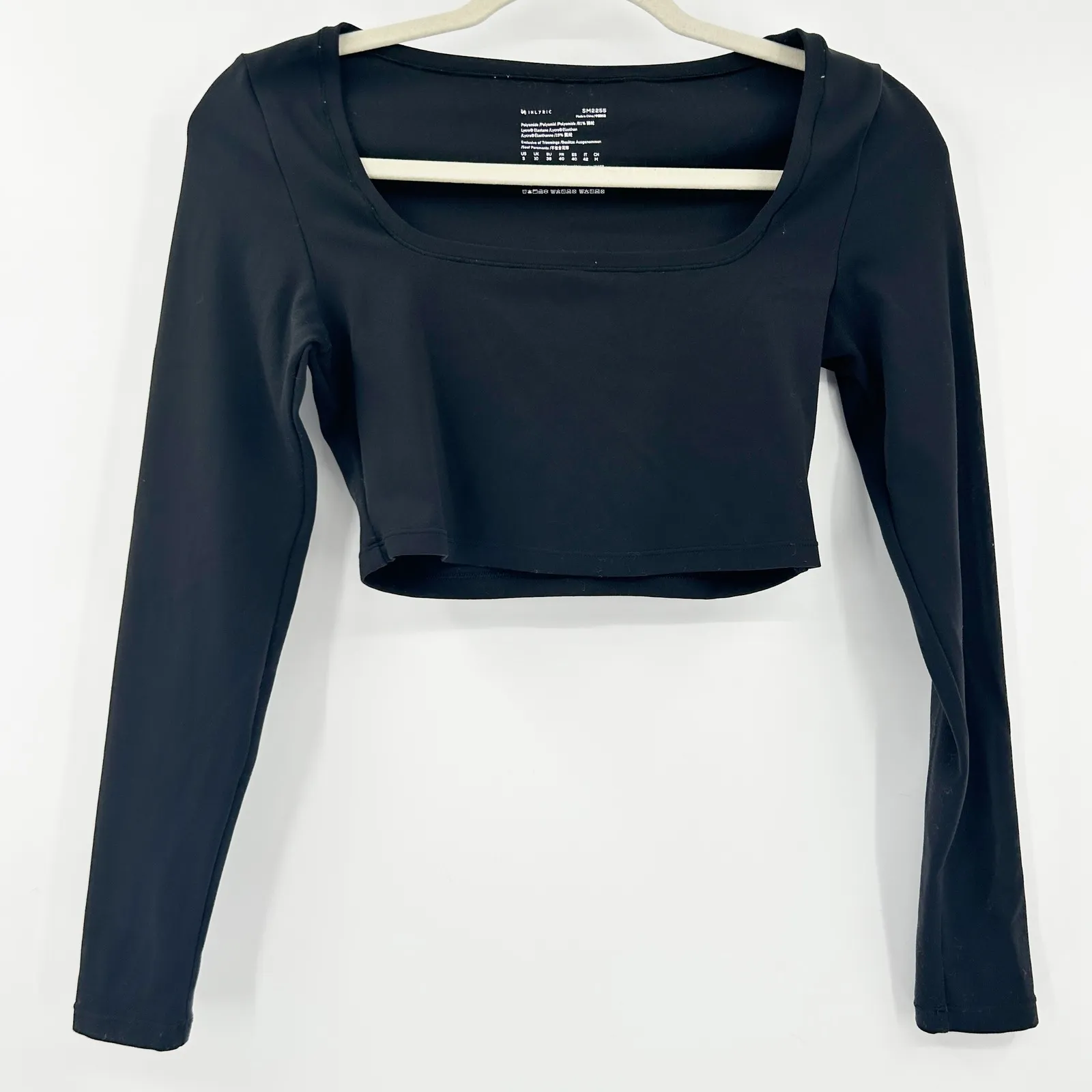 Inlyric‎ Womens Natrelax Stretch Square Neck Basic Long Sleeve Crop Top Size S Black - Image 3