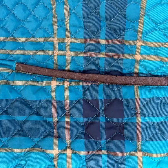 Lands End Quilted Plaid Barn Jacket Women Size L/T 14-16 Blue Gold Outerwear EUC - Image 8