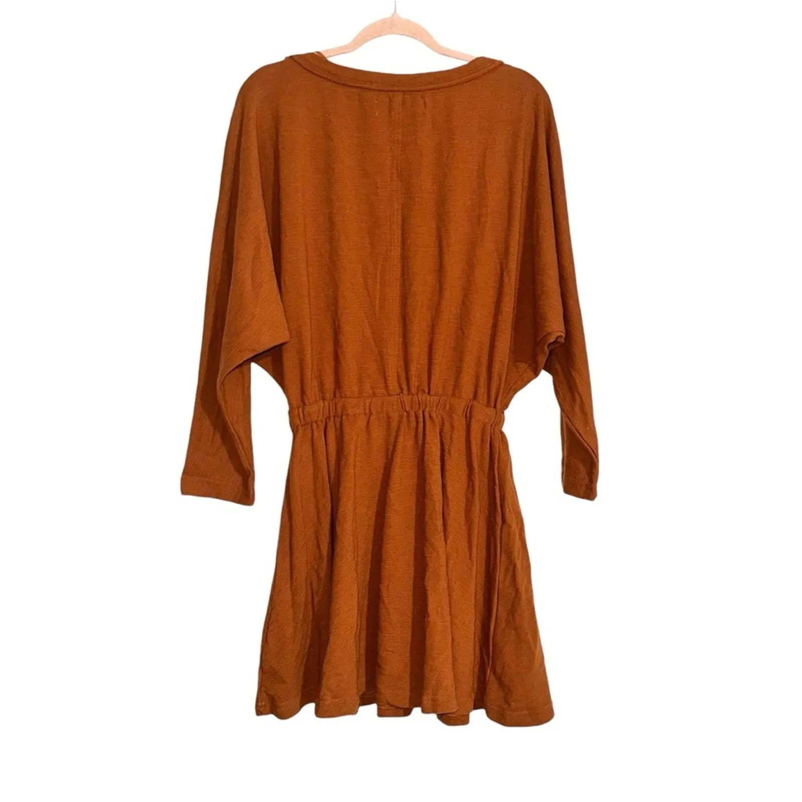 Free People Beach Santa Maria Long Dolman Sleeve Orange Mini Dress SMALL - Image 3