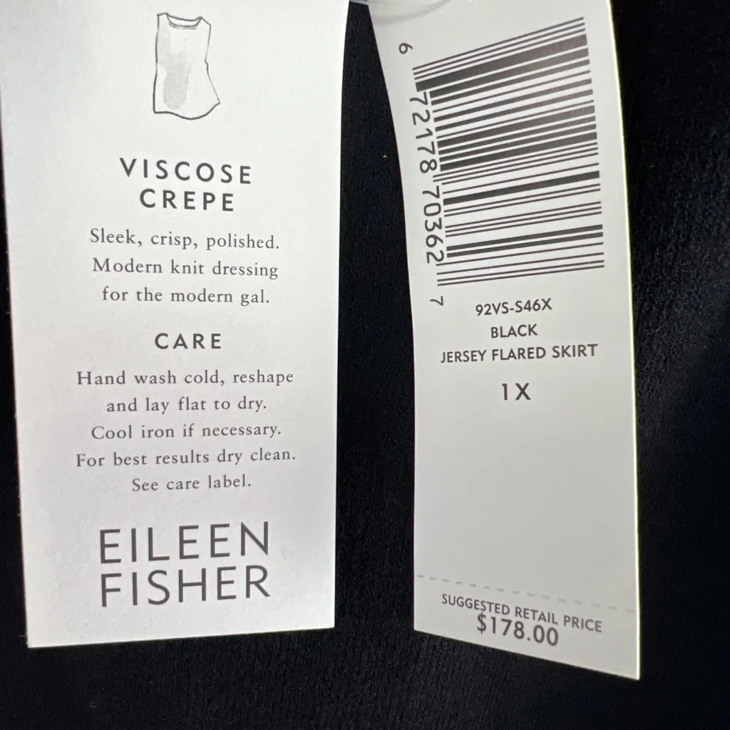 Eileen Fisher Size 1X Black Viscose Crepe Jersey Flared Skirt Elastic Waist - Image 3