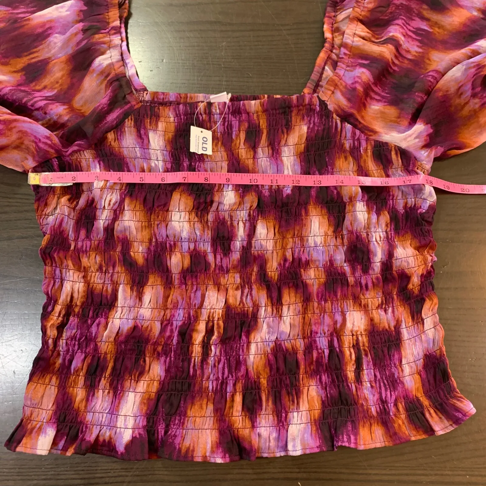 Old Navy Womens XL Purple Smocked Sheer Tie Dye Puff Sleeve Square‎ Neck Top - Image 9
