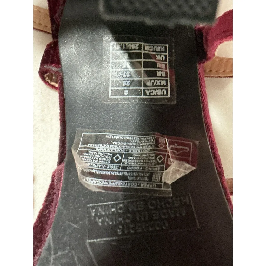 Womans Forever 21 8 Maroon Velvet Platform Open Toe Dress Heel Strappy - Image 8