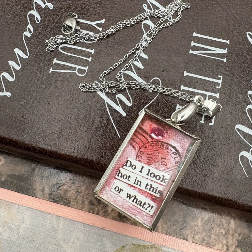 Reversible Necklace – Vintage Style Art Pendant, Stainless Steel 18” Handmade Silver - Image 2