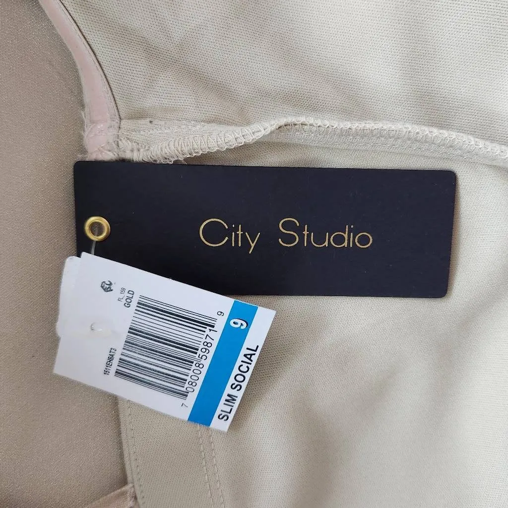 City Studio Champagne Strapless Cocktail Dress NWT Size 9 Sexy Gold Dress Size M - Image 6
