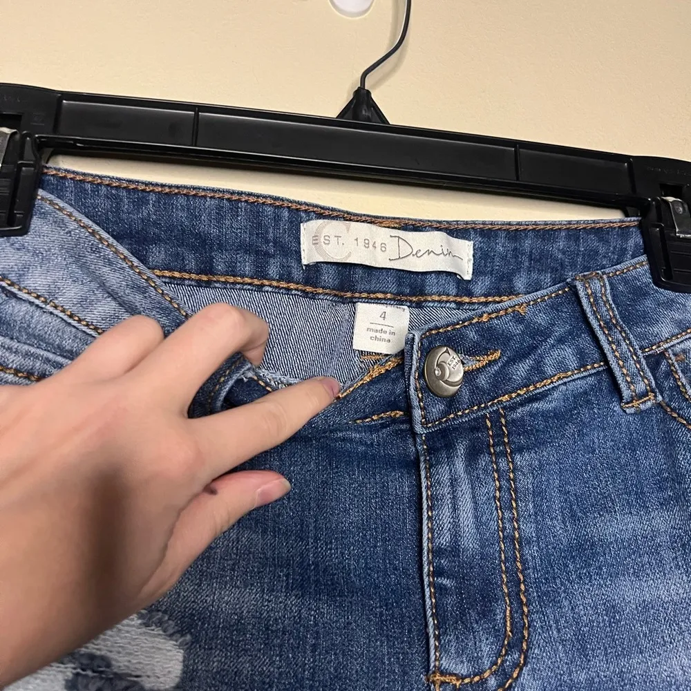 Faux suede patchwork jeans straight leg Size 4 - Image 4