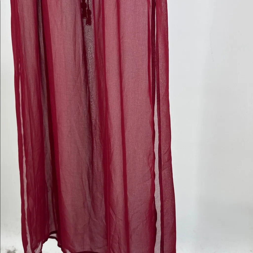 City Triangles burgundy sheer Maxi Dress S flowy bell sleeves boho off shoulder - Image 6