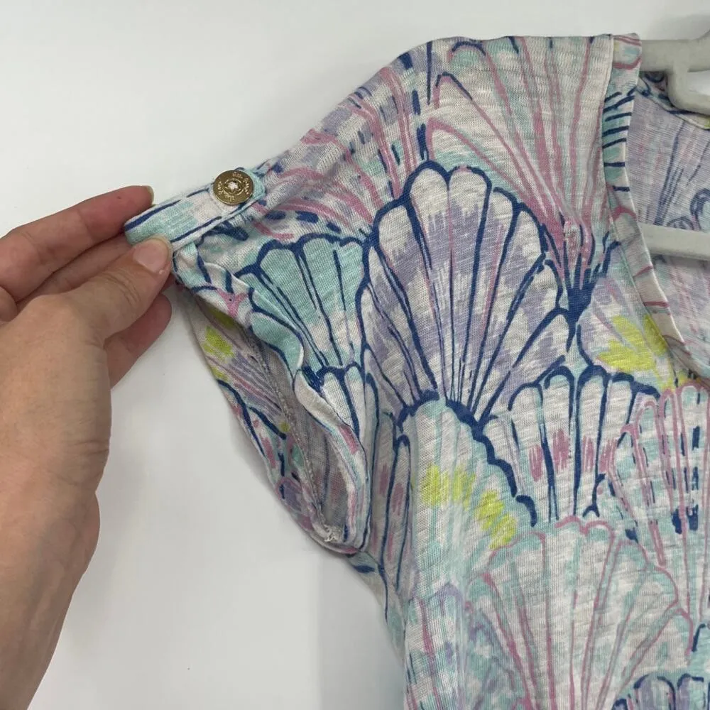 Lilly Pulitzer 100% Linen Irana Womens Top Sz XS Shello Tropical Preppy Pastel - Image 3