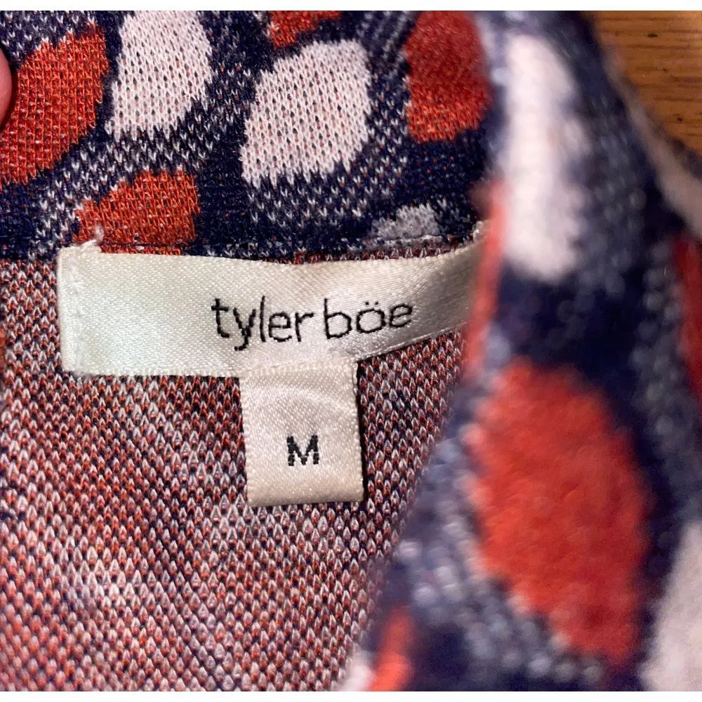 Tyler Bow Crissy‎ Geometric Print Mock Neck Tunic Faux Leather Trim MED Blue - Image 4