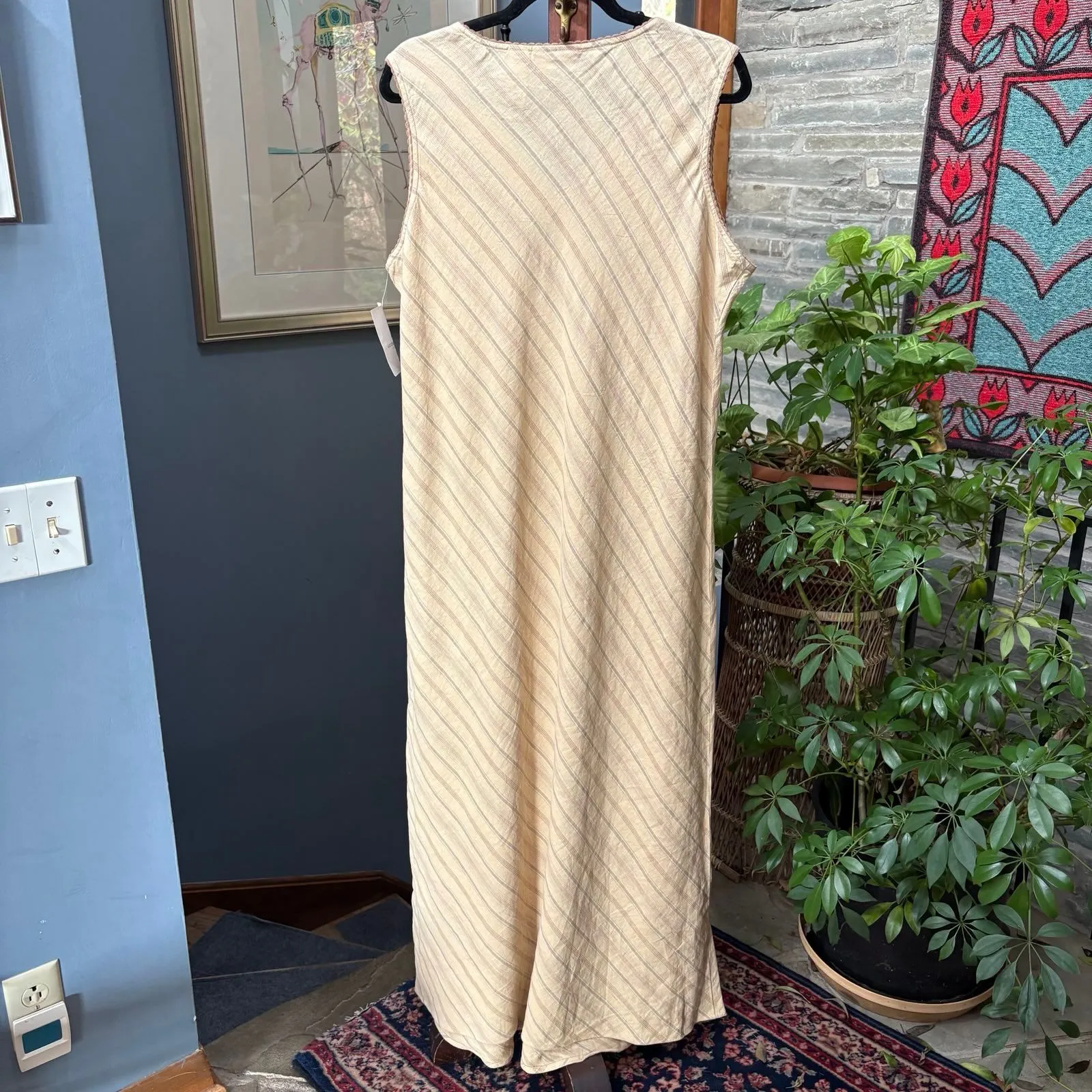 Vintage NWT Liz Claiborne 100% Linen Neutral Stripe Maxi Dress size XL - Image 6