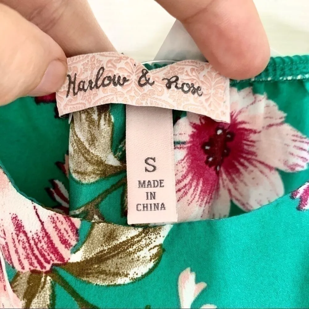 Harlow & Rose Green & Pink Floral Front Tie Sleeveless Blouse Size Small NWT - Image 6