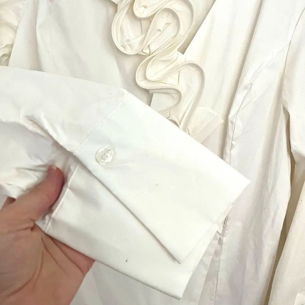 Vintage Harvé Benard White Blouse with Ruffle Neckline - Wrap Style Closure - Image 5