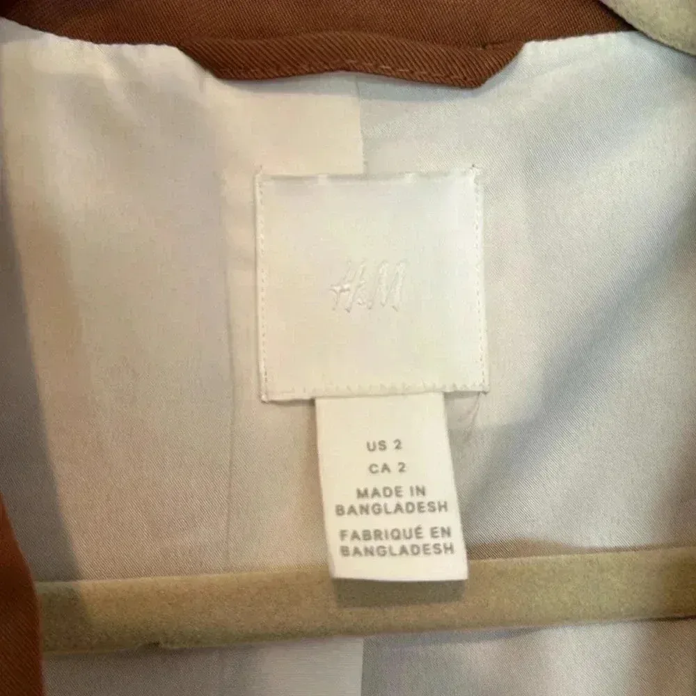 H&M Double-Breasted Jacket Brown Sz 2 - Image 6