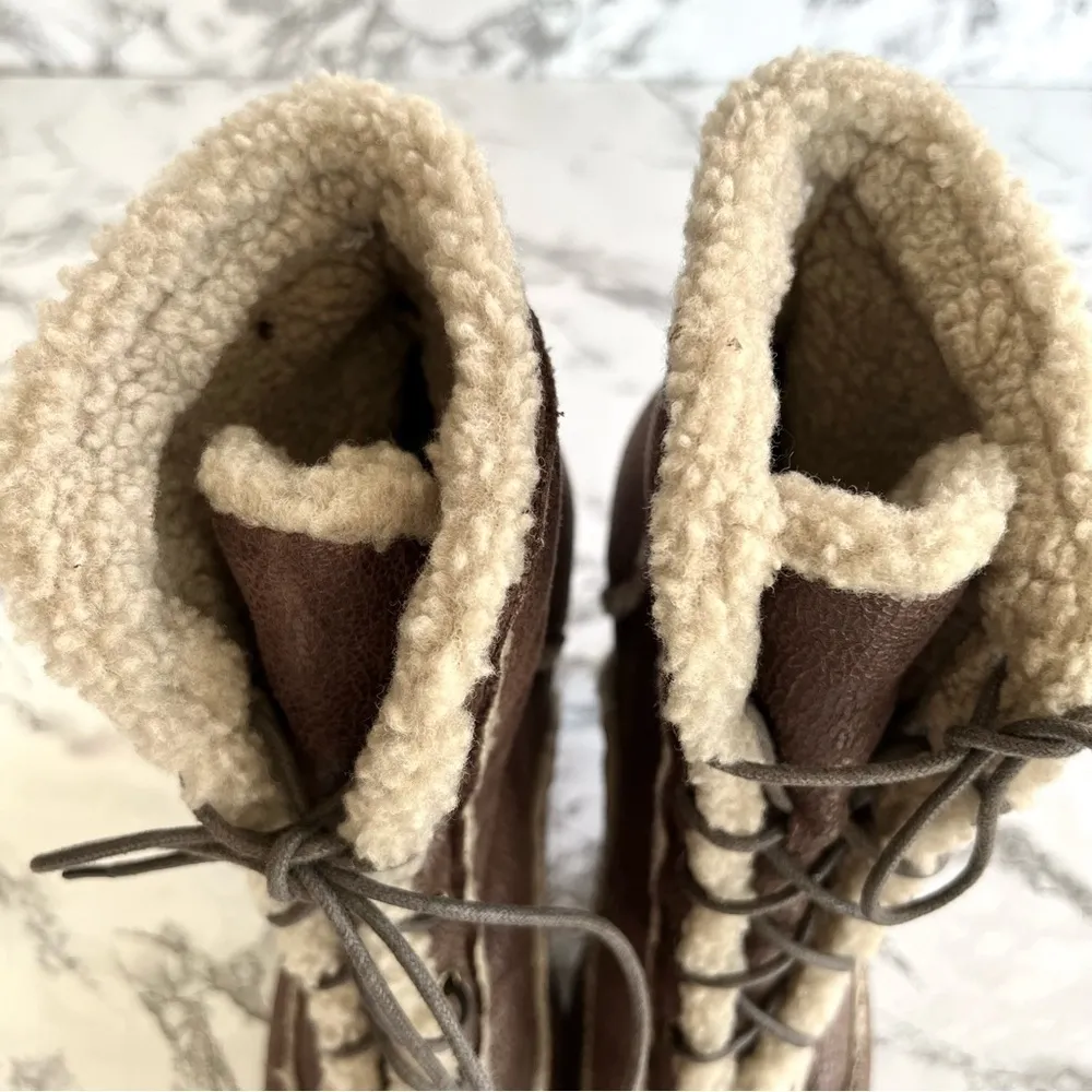 Eryn Brinie Booties 6.5 Sherpa Brown Lace Up Faux Suede Heeled - Image 13