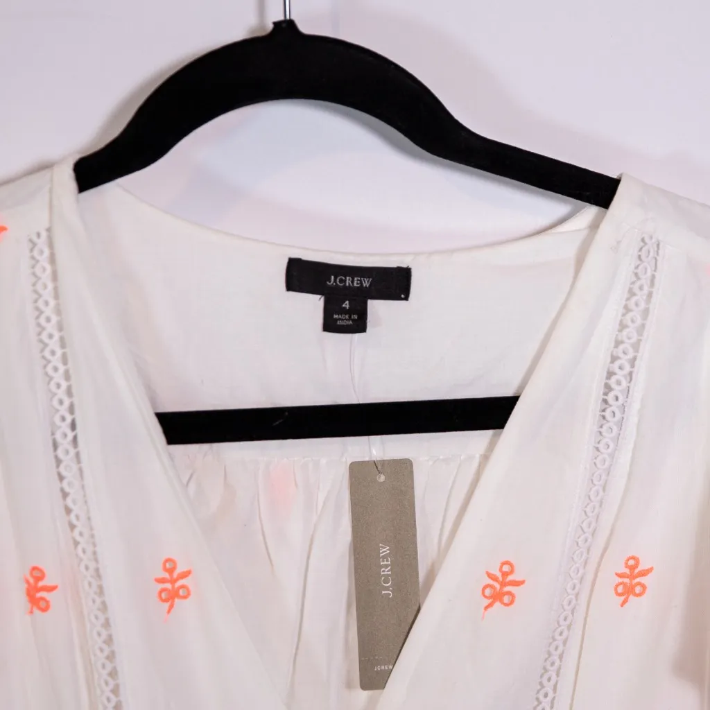 NEW J. Crew Embroidered Eyelet Tie Waist V Neck Tiered Midi Dress Cotton Voile 4 - Image 2