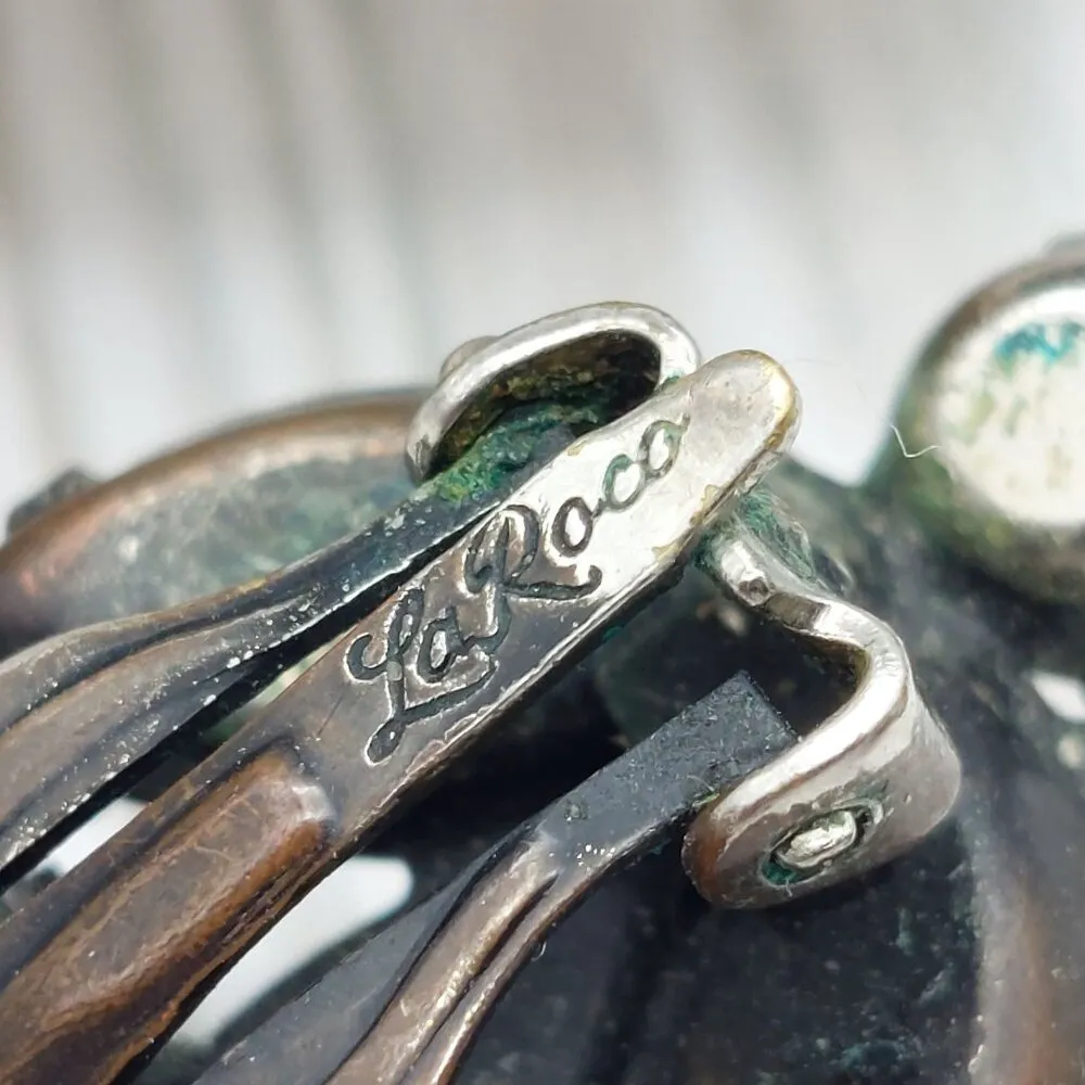 La Roco VINTAGE Milk Glass & AB Navette Crystal Clip On Earrings Large Climbers White - Image 4
