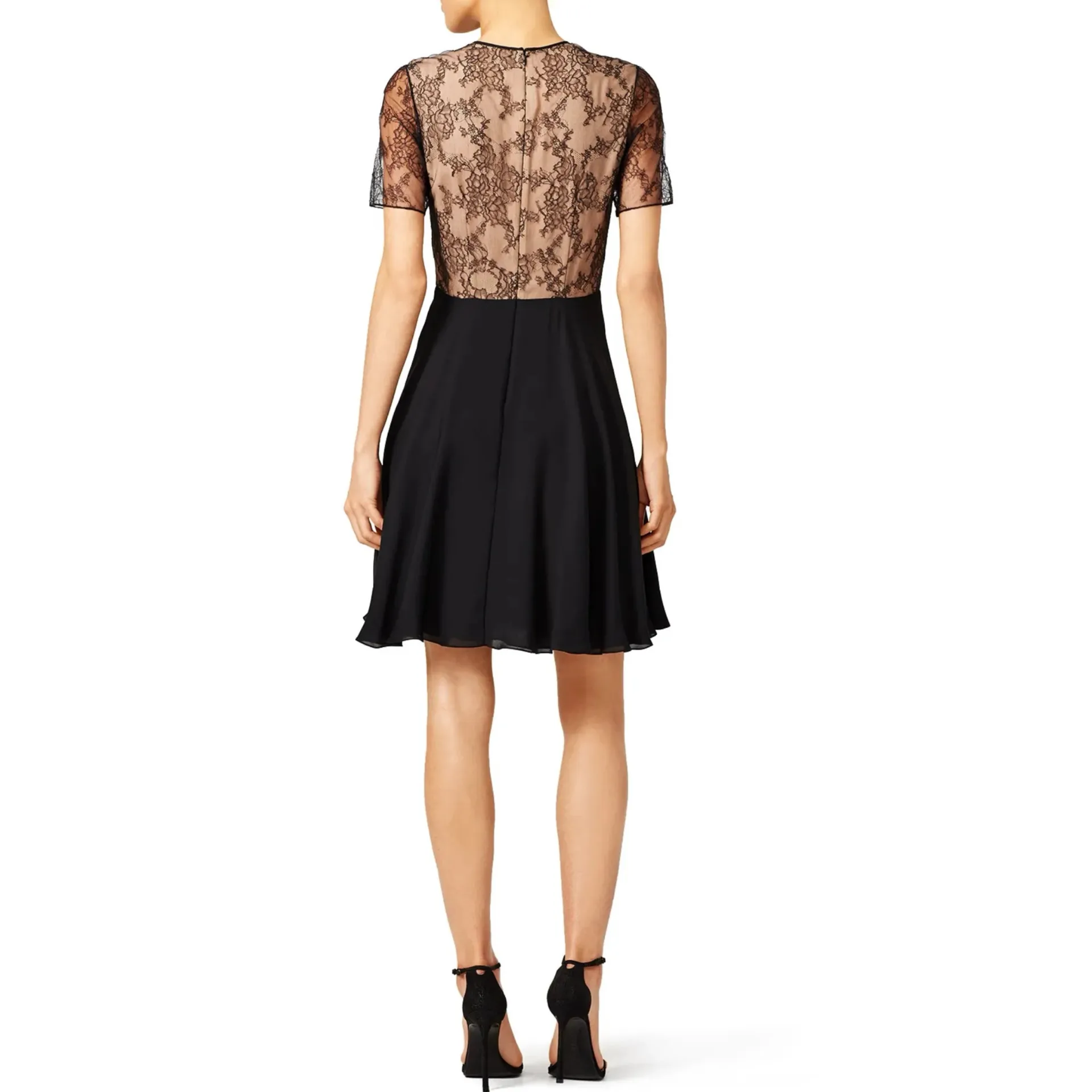 Jason Wu Black Silk Georgette Floral Lace Panel Fit And Flare Dress Size 6 - Image 2