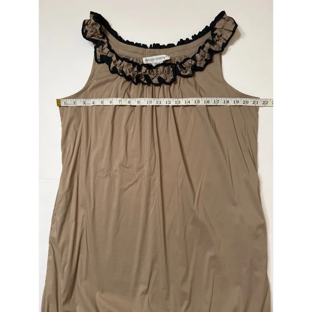 Maggy London Taupe Black Ruffle Pleated Sleeveless Mini Dress Sz 14 Women - Image 5