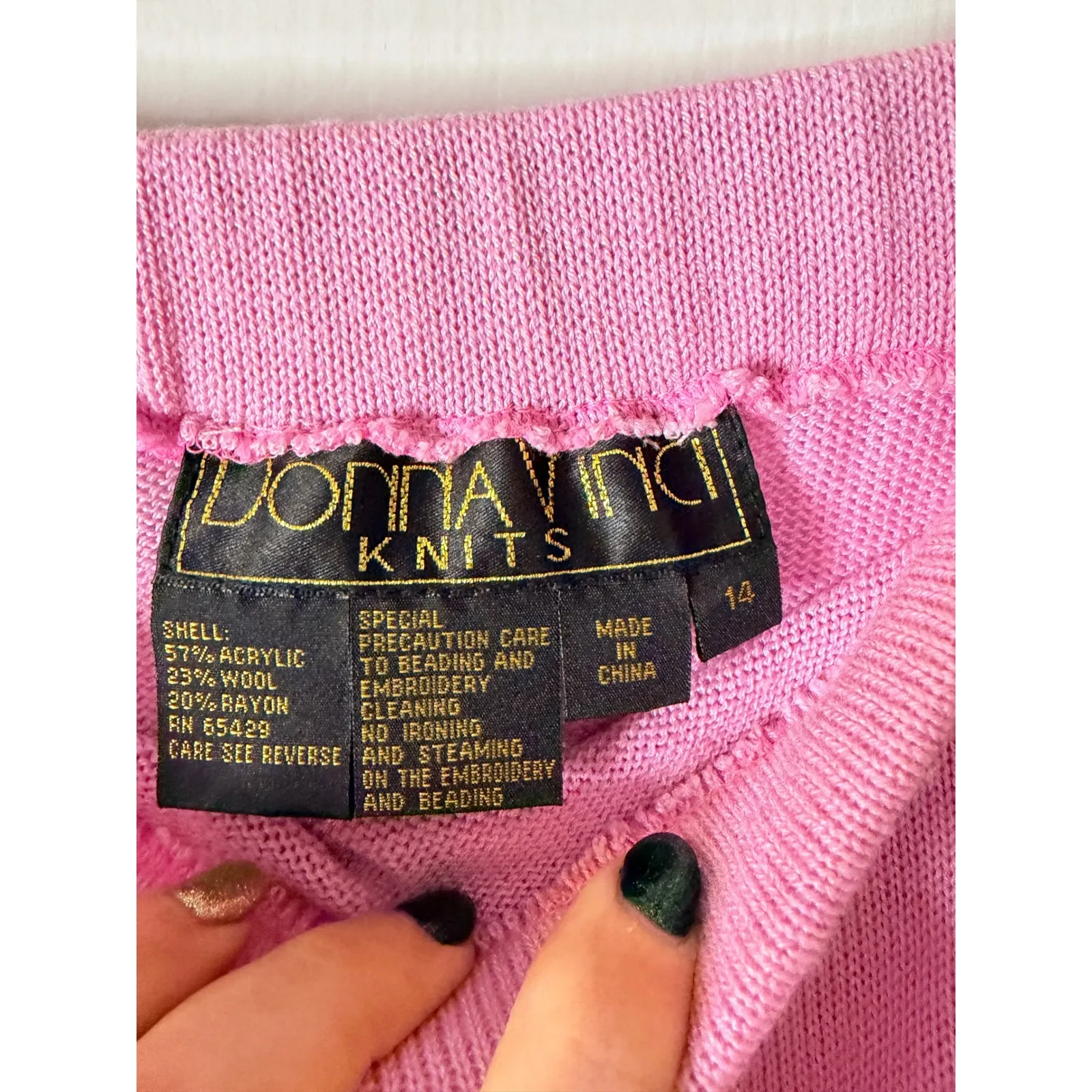 Donna Vinci Knits Pink Textured Midi Skirt Beaded Trim Elastic Waist Women's 14 - Image 2