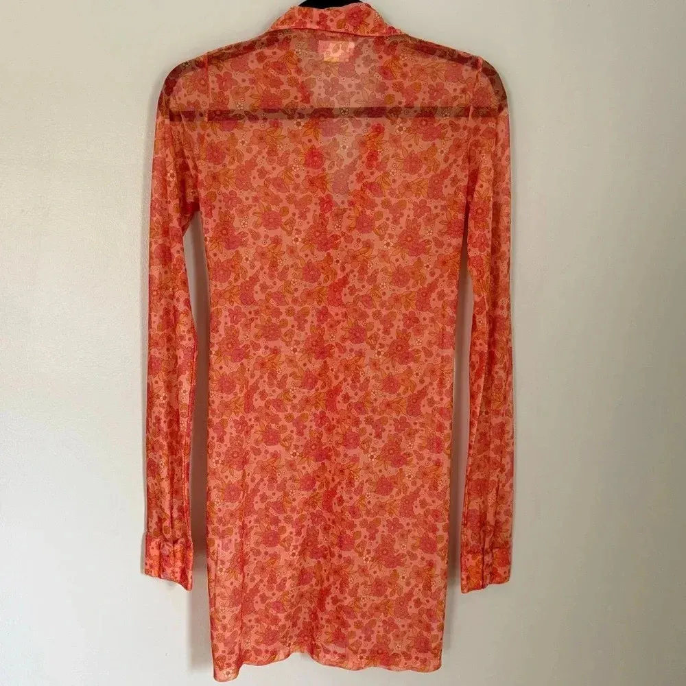 Lovers + Friends Floral Mesh Shirt Dress Sheer Ruched Festival Mini M Revolve - Image 3