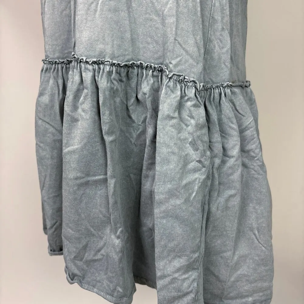 Pull&Bear Gray Jersey Cotton Oversized Short Sleeve Mini Ruffle T-Shirt Dress XS - Image 4