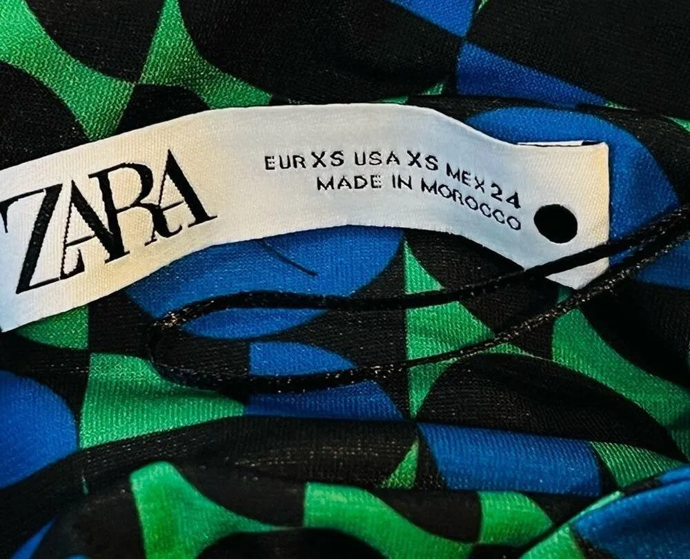 Zara Bodycon Geometric Shapes Mini Dress Green Blue Black Size XSmall - Image 6