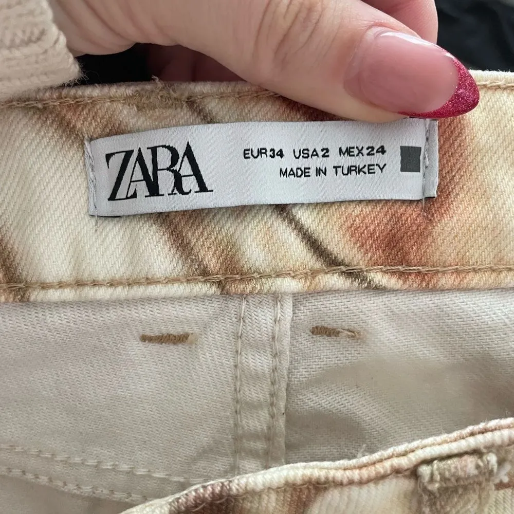 Zara Funky Marbled Flare Jeans Size 26 Cream Brown‎ - Image 4