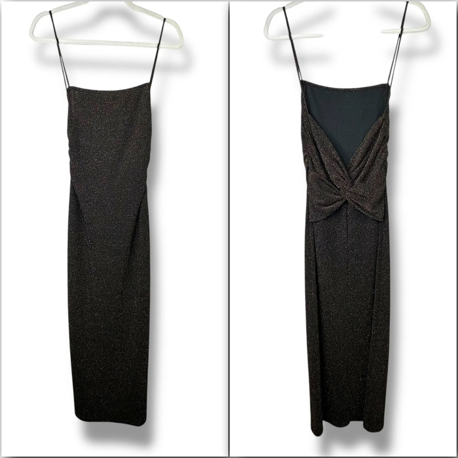 Reformation NWOT Breslin Brown Gold Sparkle Square Neck Knot Back Slip Dress XS - Image 2