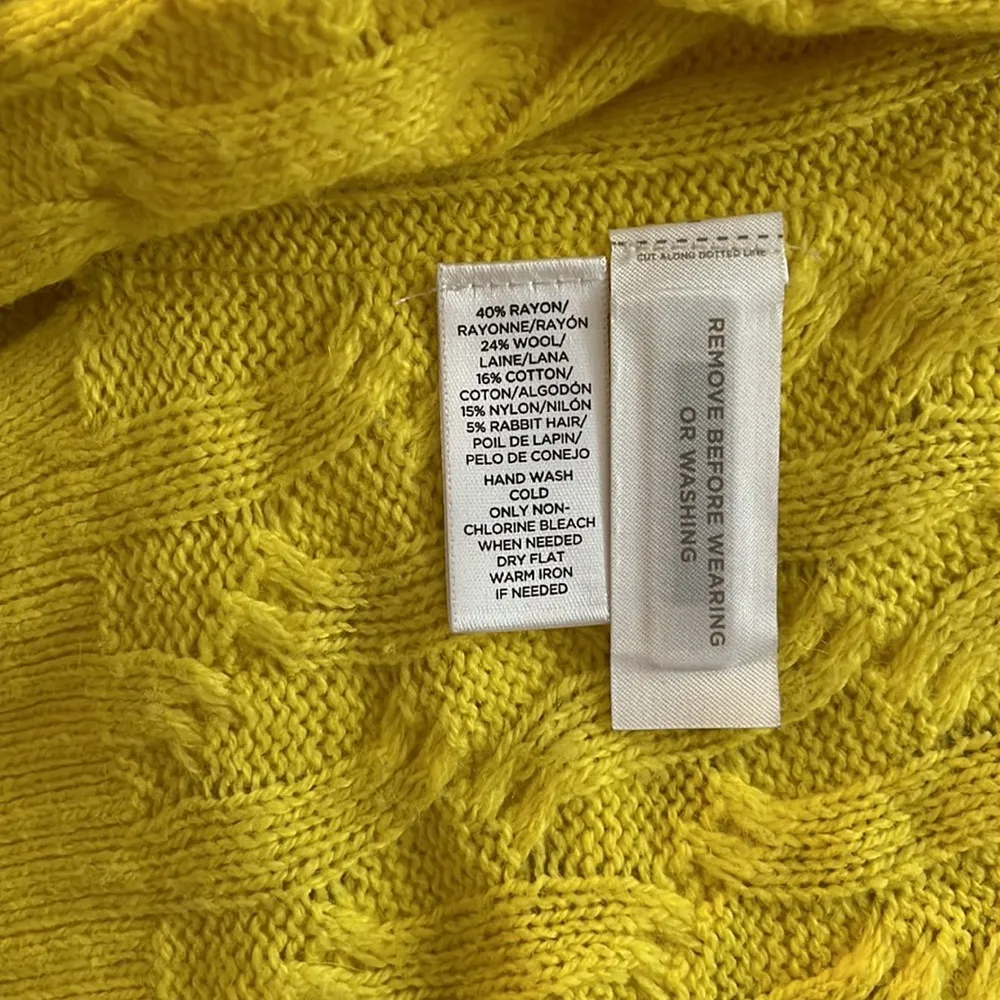 ANN TAYLOR LOFT Yellow Open Front Cardigan Sweater wool rabbit Blend. - Image 4