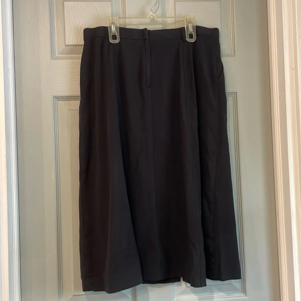 Sag Harbor Stretch Petite 12P Basic Black High Waisted Front Slit Midi Skirt - Image 4