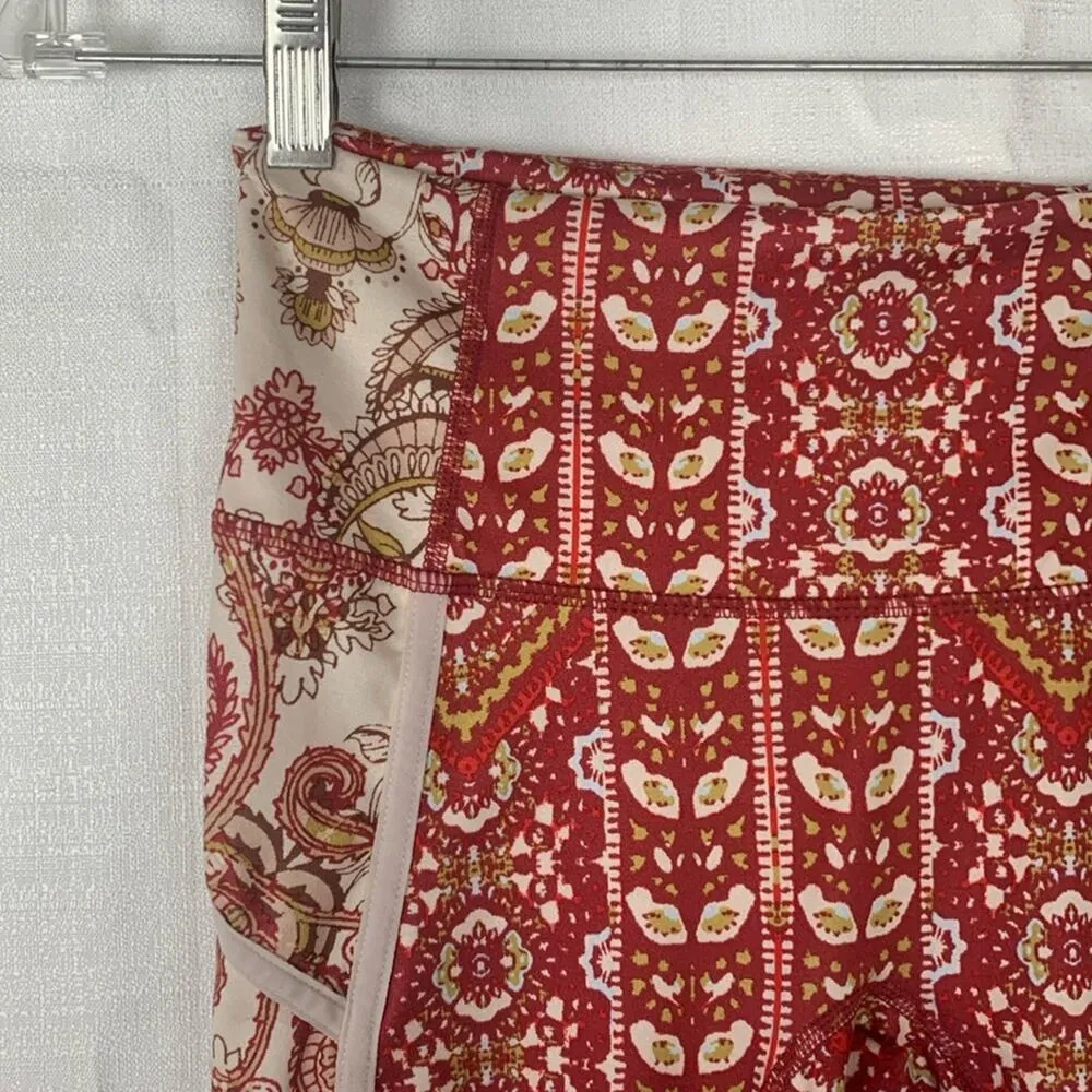 Free People Movement womens XS paisley leggings red white ruched you FP gym - Image 4