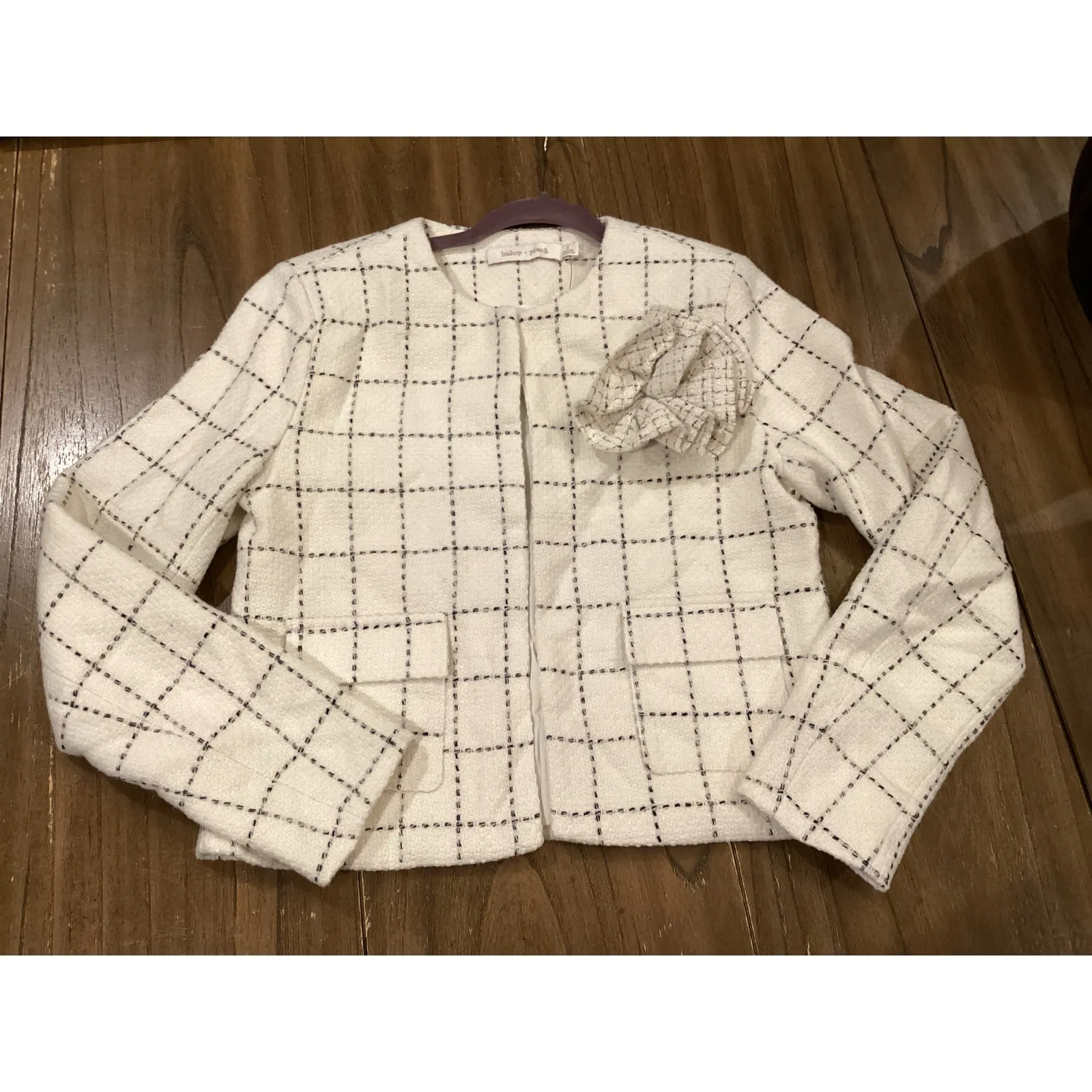 Anthropologie Bishop + Young Tweed Cropped Jacket wool blend ivory blazer S NWT - Image 4