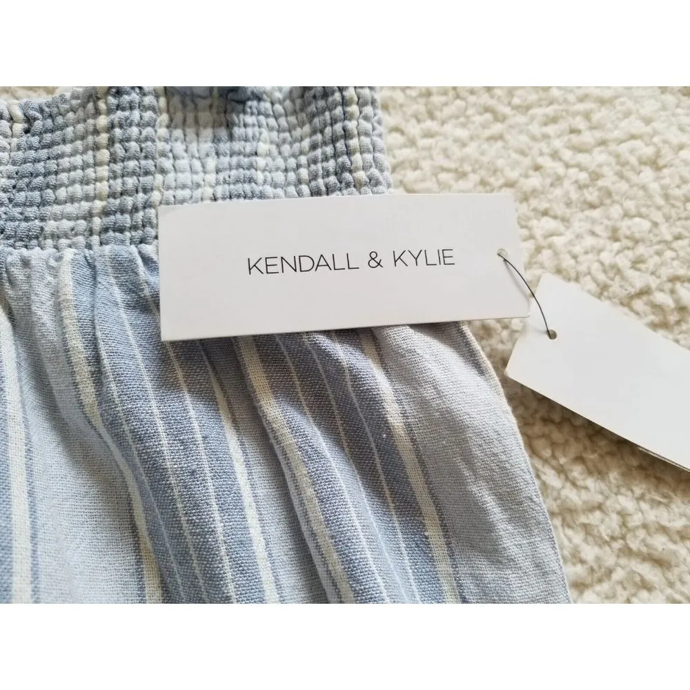 Kendall&Kylie High Rise Smocked Elastic Waistband Pull On Wide Leg Pants BlueXL - Image 3