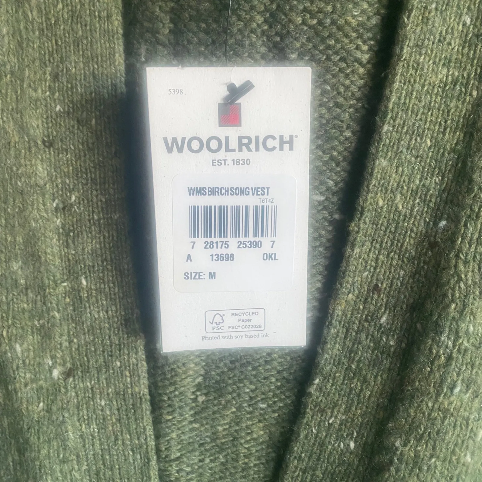 NWT Woolrich Women's Birch Song Hooded Sweater Vest Olive Green Wool Knit Medium - Image 2