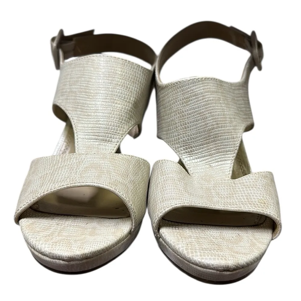 Impo Hanya Cream Animal Print Textured Ankle Buckle Sandals 4 Inch Heel 7.5 M - Image 5