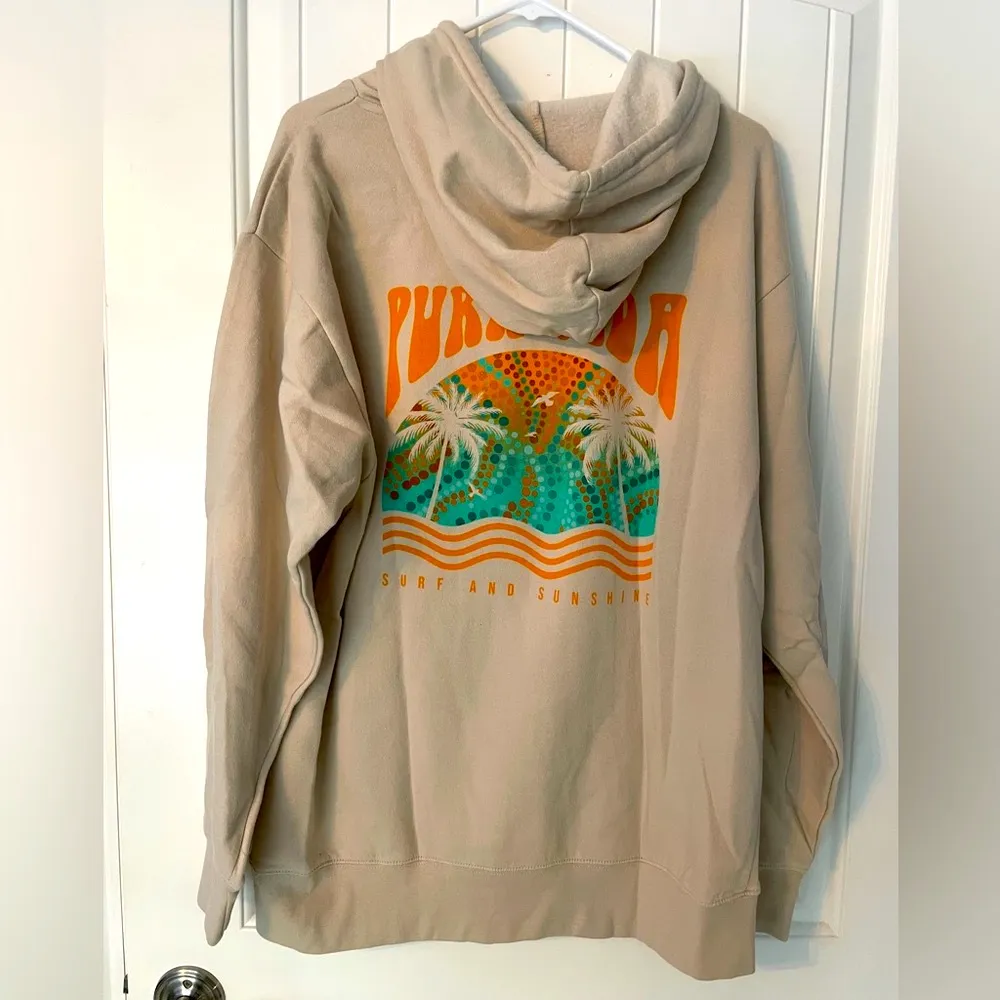 Pura Vida Tan Hoodie with Orange Design Size L - Image 2