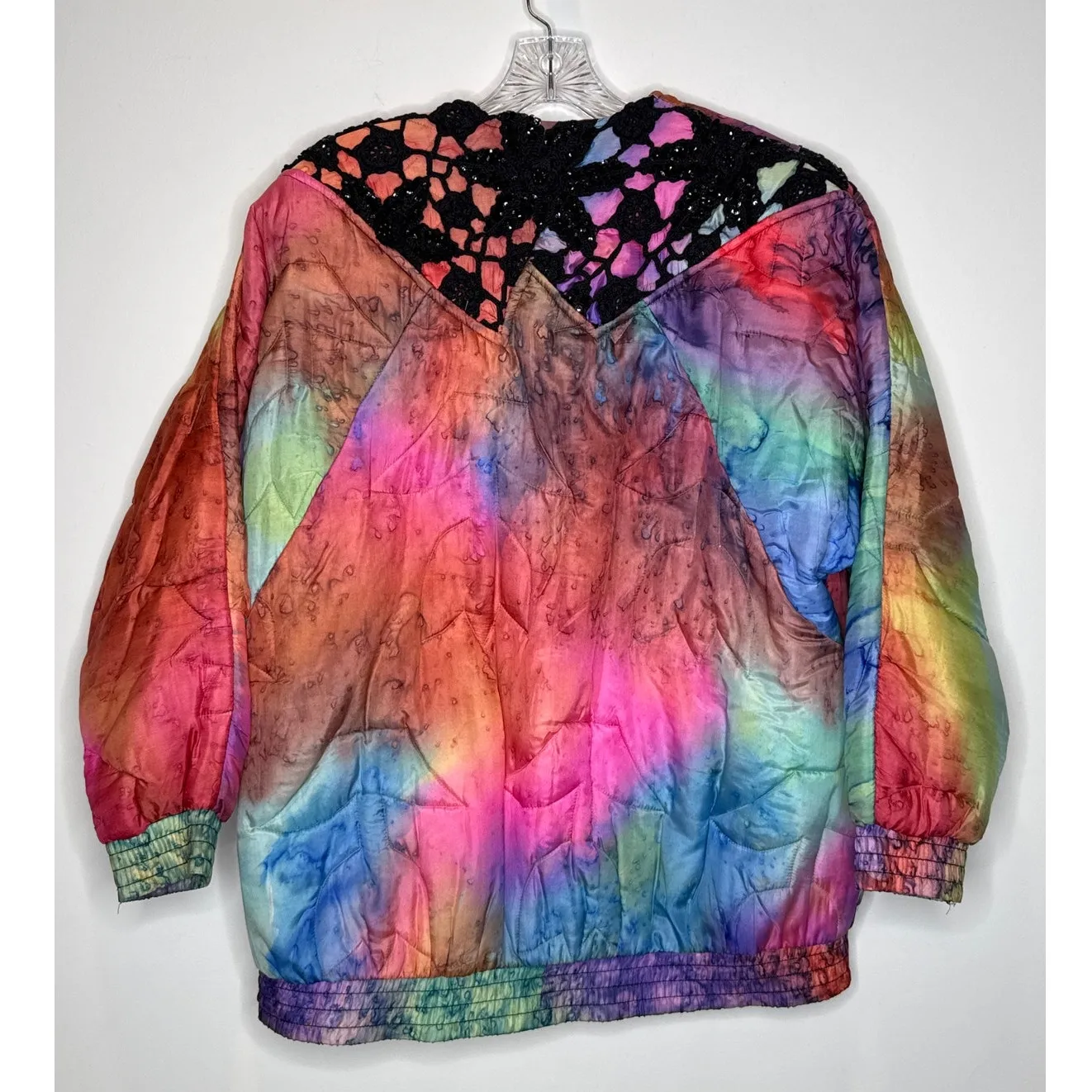 1980s–90s Jordan Silk Quilted Jacket Abstract Artwear Lace USA Large - Image 4